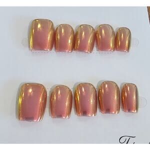 Orange Chrome Short Coffin | Press on Nails - Handmade | Sz Medium